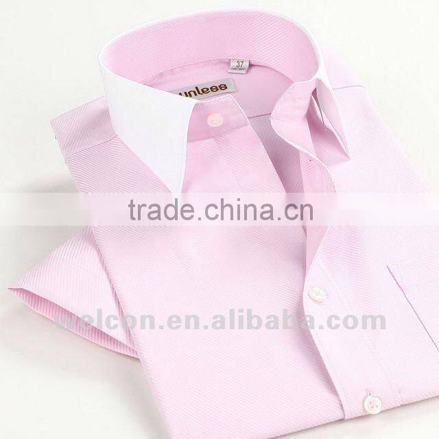 latest brand OEM design organic cotton pink harmonia collar short sleeve new men fashion designer shirt