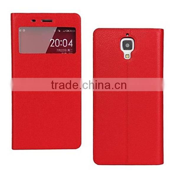 Ultrathin Solid Color Visual Window Design PU Leather Full Body Case with Stand Case for Xiaomi Mi4