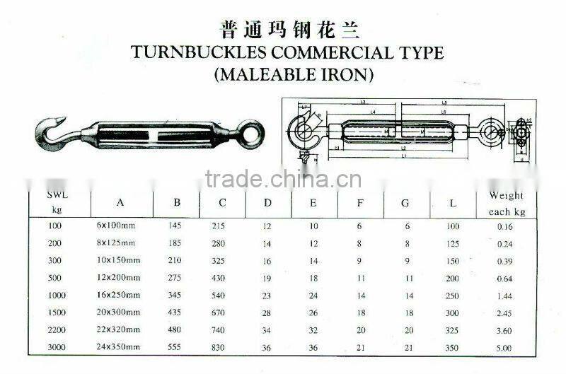 Malleable Turnbuckles Commercial Type