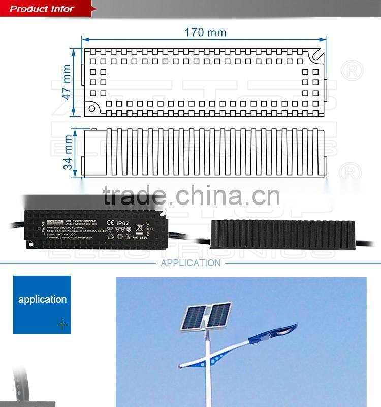 Waterproof IP67 constant current 1800ma 60w led street light driver