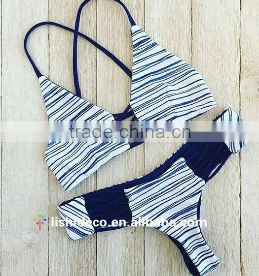 2016 fashion cross stripe bikini brazilian