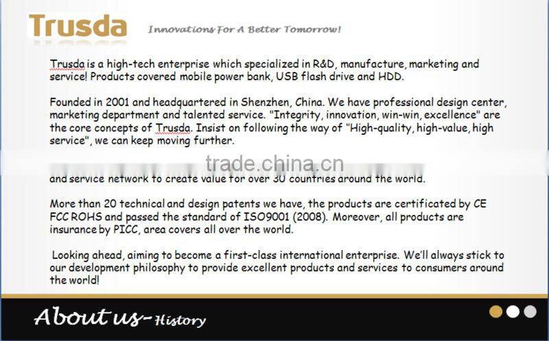 TRUSDA Best Christmas Gift Super Thin Power bank mobile charger 3000mAh Li-polymer battery CE FCC ROHS Certifications