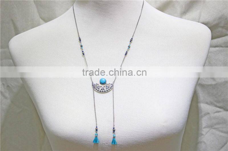 Boho Lariat Necklace Turquoise Necklace w/ Tiny Tassle Necklace 2016 Fashion Style Wholesale