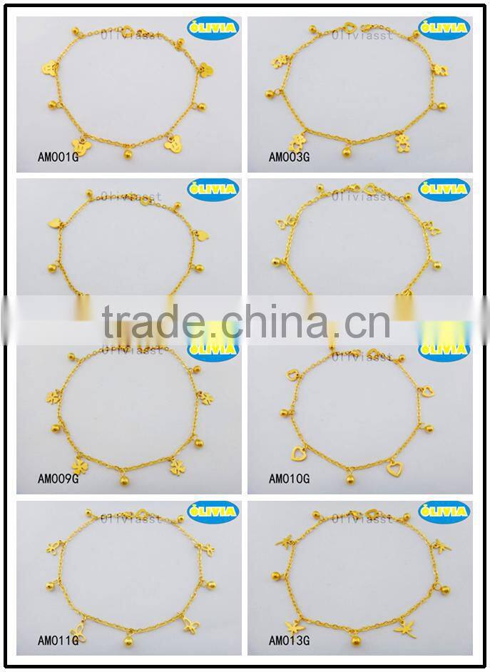 Olivia Jewelry Delicate New Arrival Heart Shape Charm Design Gold Plated Anklets