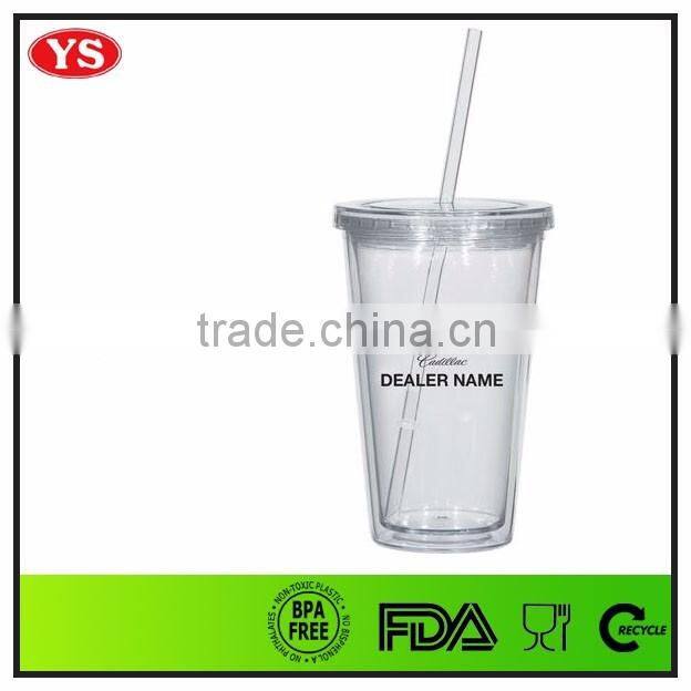 bpa free 16oz plastic double wall promotional cup with straw