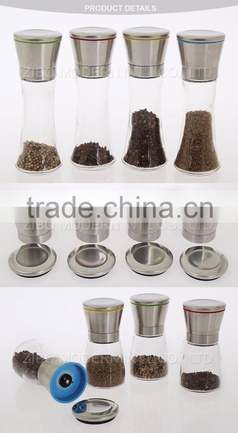 Wholesale Spice Mill Glass Pepper Mill with Stainless Steel Lid