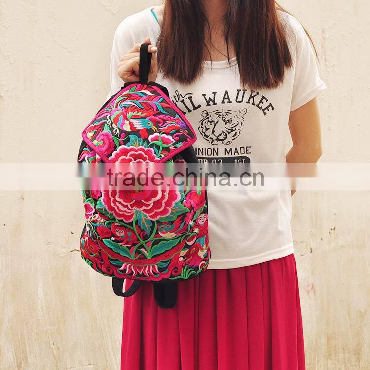 China wholesale backpack embroidery school backpack canvas backpack for woman