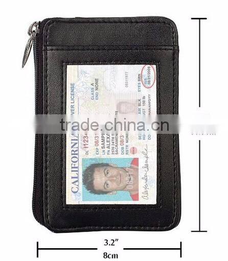 Boshiho Latest design Genuine Leather Zipper Slim Id Business Card Holder