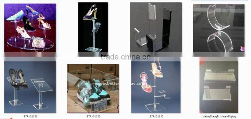 wholesale organic glass acrylic shoe display stand