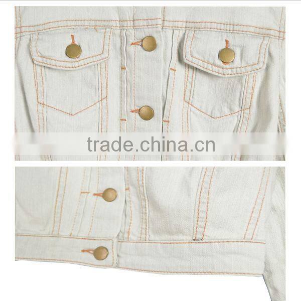 China factory slim fit long sleeve white color wash womens denim shirt hot sale