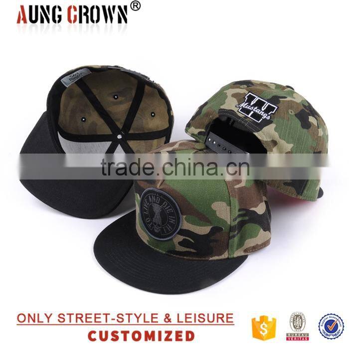 flat brim 6 panel camo hat and cap