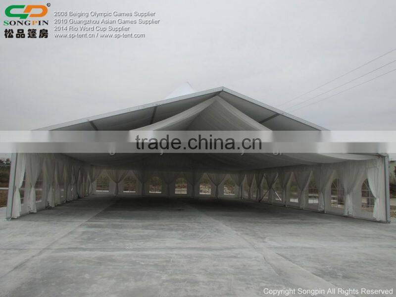 Best quality combined high peak wedding tent wholeslae with carpet and linings decoration