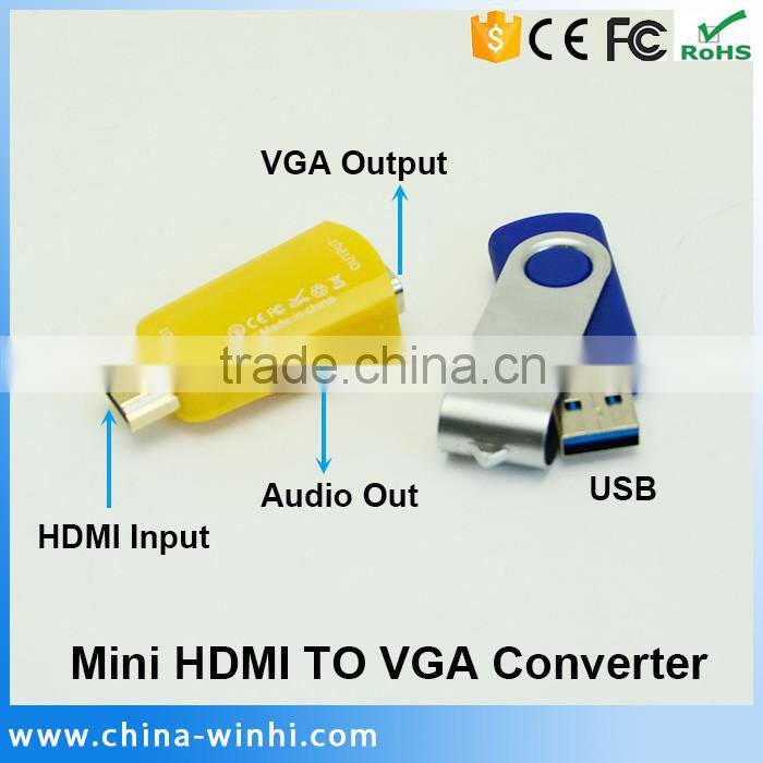 1080P Mini HDMI TO VGA Converter USB Adapter with audio output cable For XBOX 360