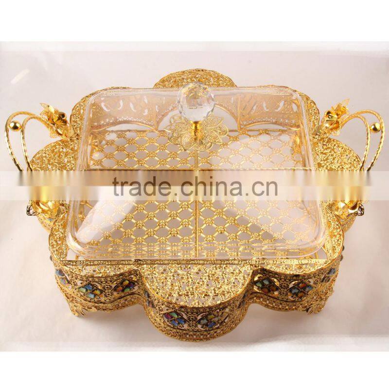15cm*15cm Hollow Out Fruit Platter,Gold Plated Gift Baskets Kx-4504