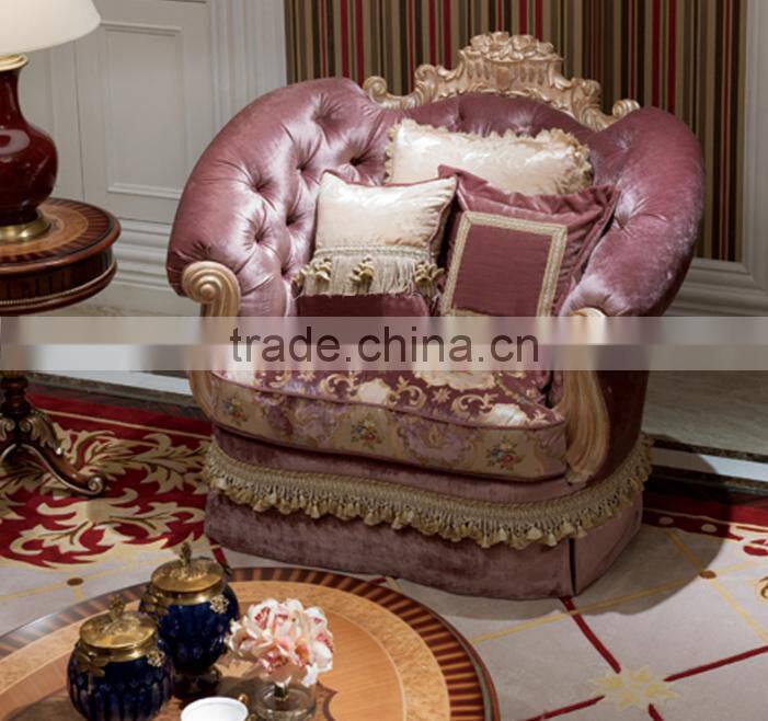 Graceful living room solid wood amaranth color fabirc sofa set