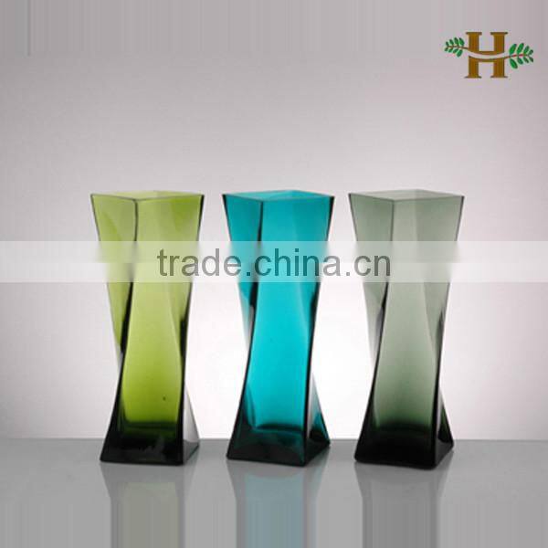 Simple black square glass vase, handmade home use glassware