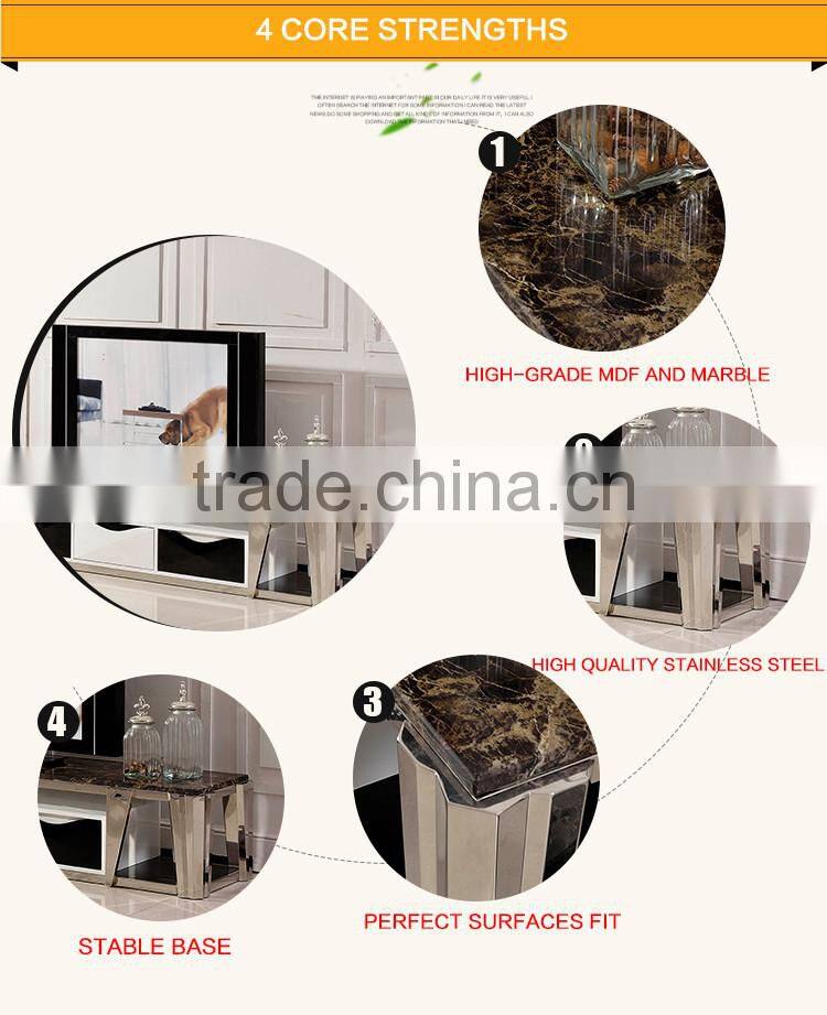 E378 Stainless Steel Living Room Furniture Modern Design Led TV Stand Designs