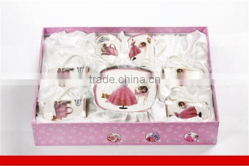 Porcelain coffee cup set gourd shape hot sell tea cup set to turkey market with flower decal