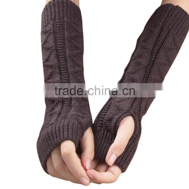 2016 New Solid Color Long Mitten Gloves Women Knitted Fingerless Winter Gloves
