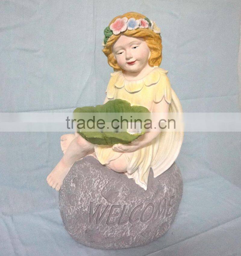 Fiberglass garden girl welcome statue ornament
