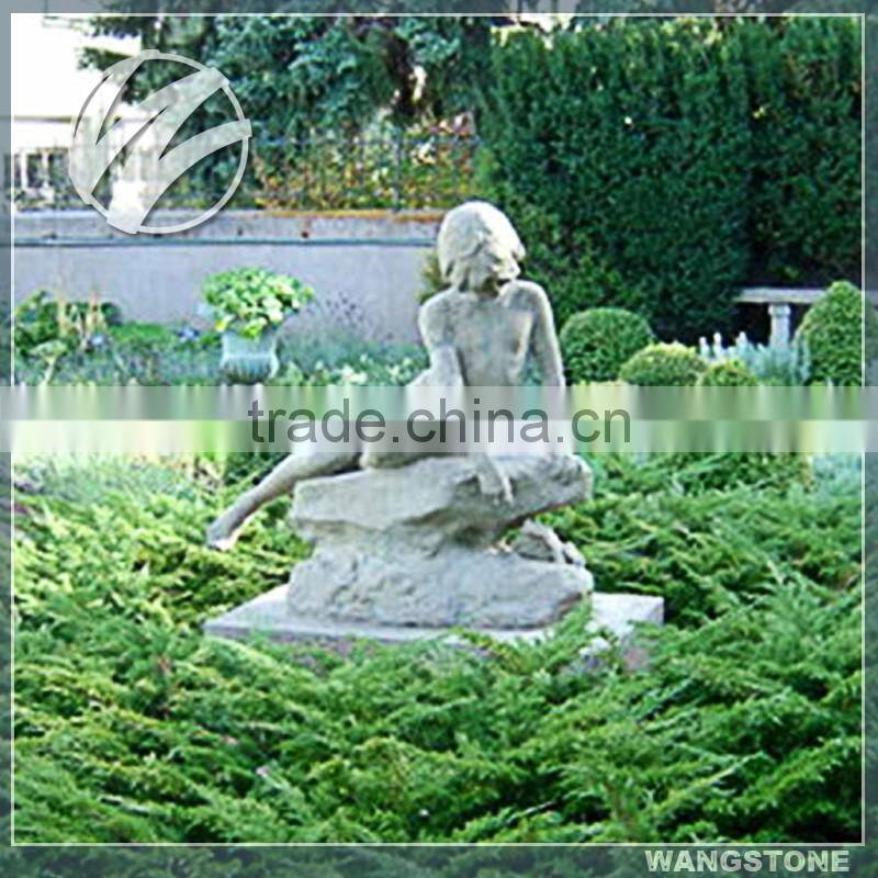 Modern artificial marble naked thinking girl stone sculpture