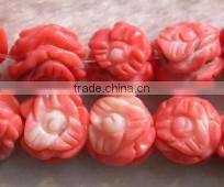 factory direct sale 16" 13mm pink flower shaped loose coral beads