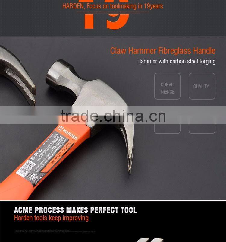 Professional Carbon Steel Hand Tool Fiberglass Handle Claw Hammer