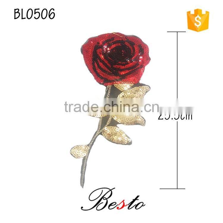 Wholesale long sequin rose flower applique for baby dresses