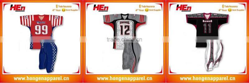 Hongen apparel Custom Spandx sublimation team American football sets uniforms Dye sublimation sports football kits uniforms