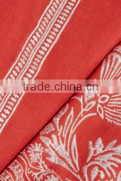 Cool Bohemian Embroidered Slub Crepe Linen Mini Dress Hand Flora Embroidery Designs 2016 HSD5750