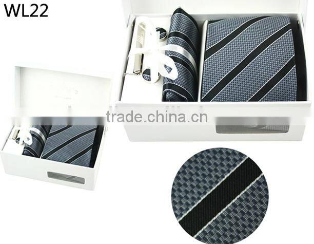 WL-22 Men's 100% polyester cufflink hanky tie set with gift box