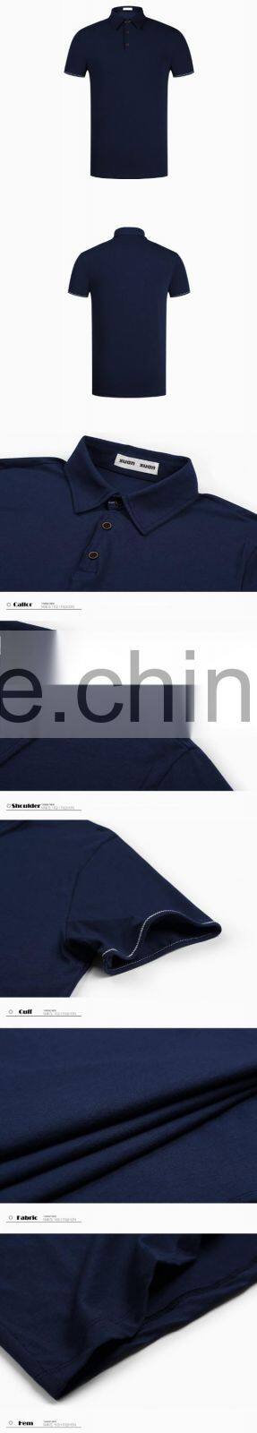 SZXX New Custom Slim Fit Pure Blue Cotton Men Blouse Polo Shirt