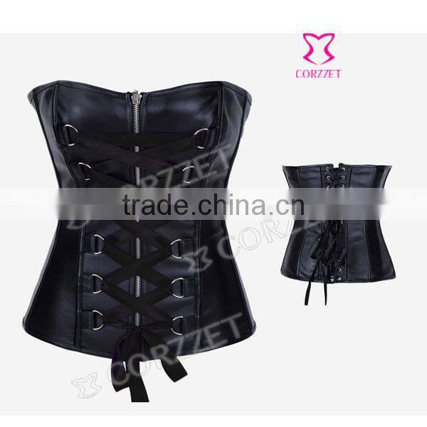 High Quality Girls Zipper Leather Corset Bustier Tops Various Colors