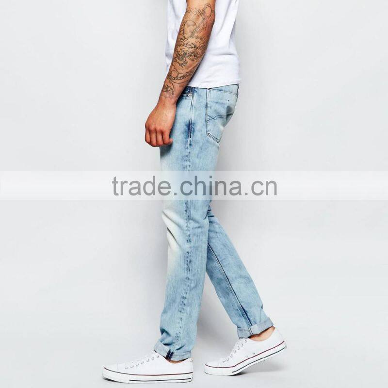 OEM services factory light blue plain fashion skinny jeans boys