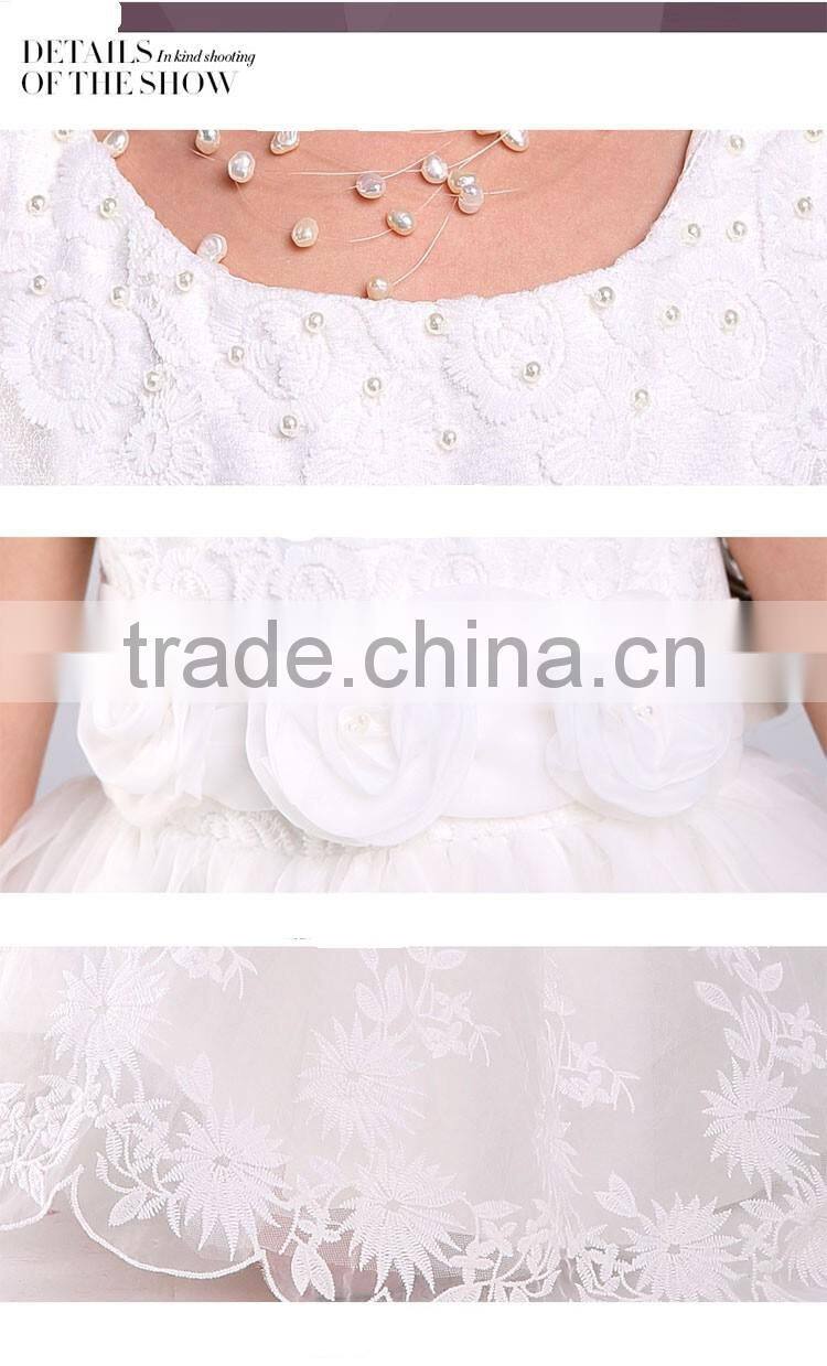 Pakistan Princess Rose Flower girls party dress white Lace Net frock designs for kids baby girl fairy dresses