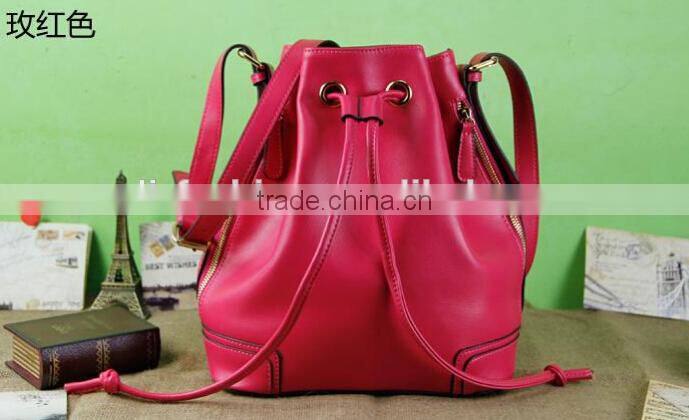 hot sell large sized leather women drawstring bags