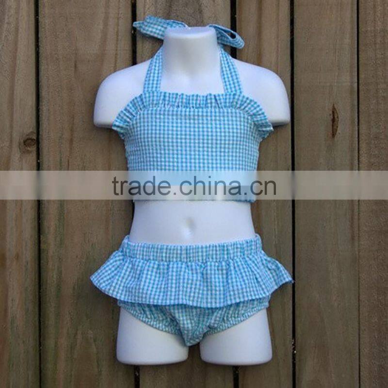 Hot Sale Baby Clothes Navy Nlue Polka Dots Outfit Lace Trim Kids Girls With Ruffle Bloomer Set