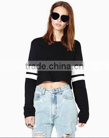 New china supplier for 100%cotton slim cropped women's fit custom matching stripe baseball jersry hoodies