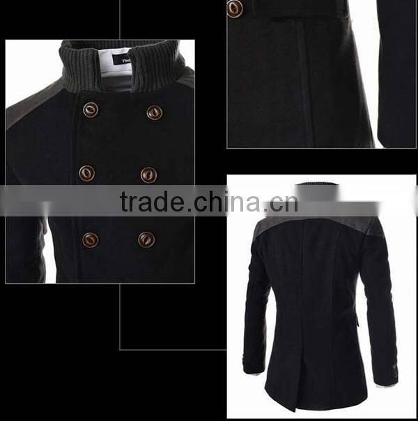 Hot sale long sleeve woolen black navy and gary warm 4 size for choice coat of wool