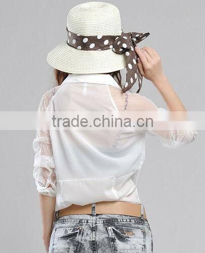 Design sexy women white see-through chiffon blouses 2013