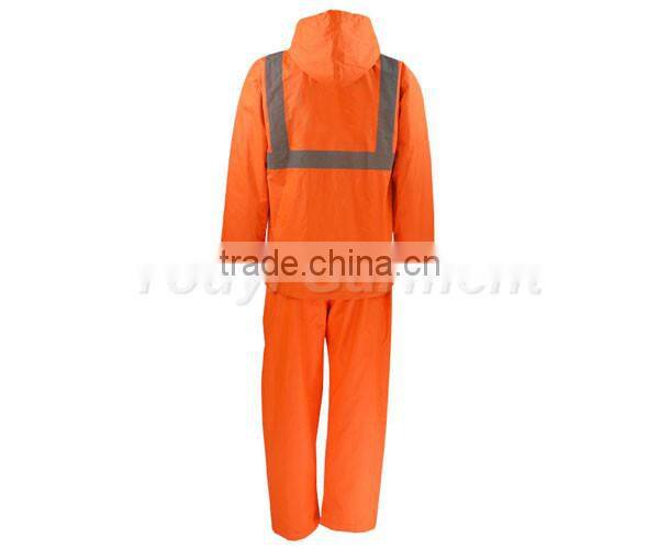 customized reflective orange drawstring hood oxford raincoat