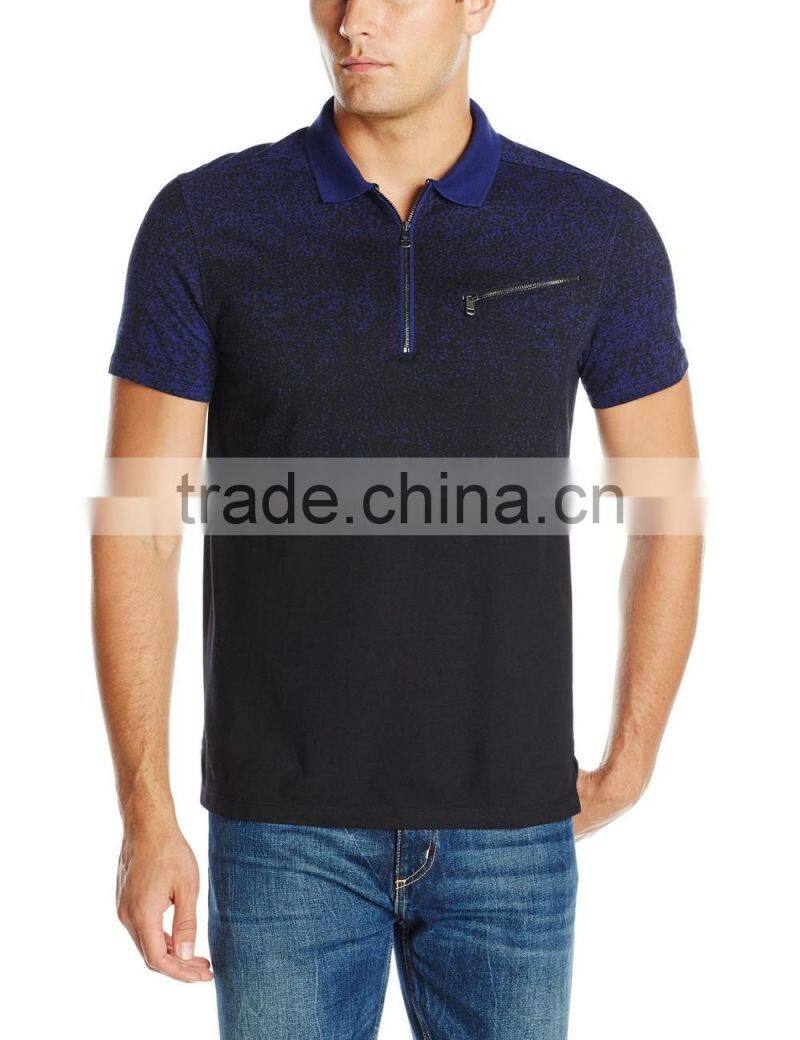 Cheap Men's Trendy dotted Gradient Discharging Printed short sleeve polo shirts with zipper pocket MP6986