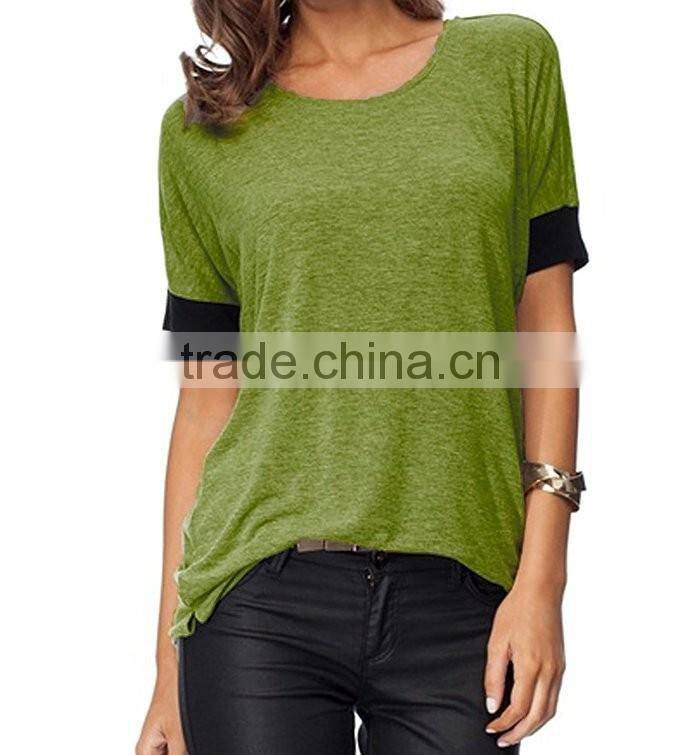 Women Purecolor Comfy Loose Fit Short Cut Out Sleeve Cotton T-Shirt