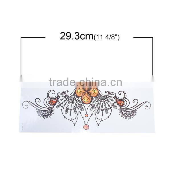 Paper Removable Waterproof Temporary Sternum Tattoo Sticker Body Art Yellow Flower Pattern Temporary Tattoos Printing