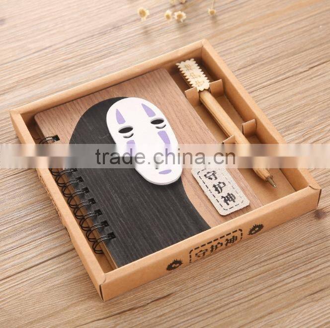 Hot sale spirited away no face man cute cartoon wood cover anime paper notebook for students