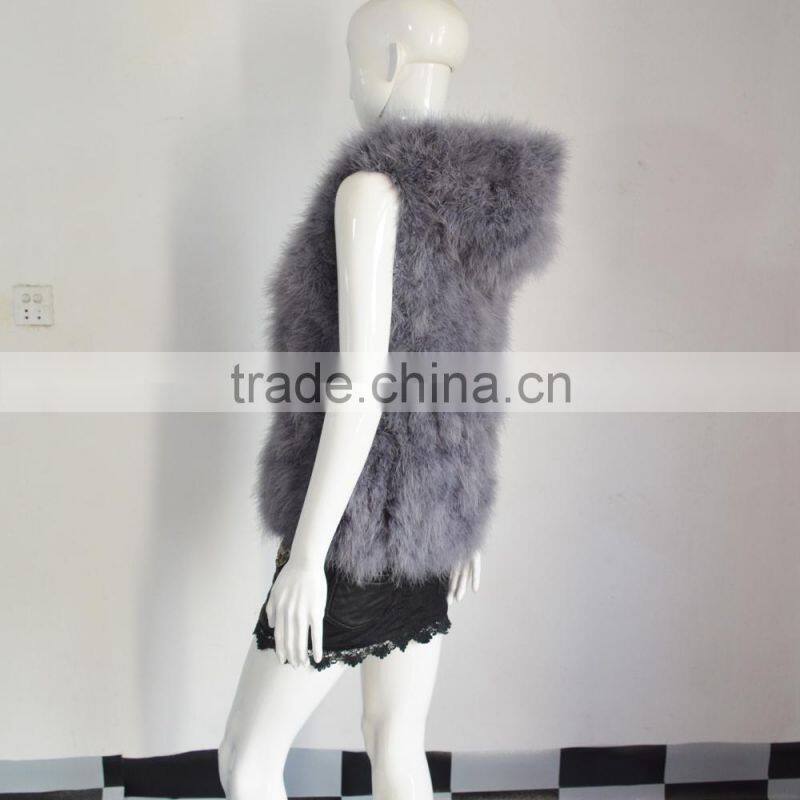 SJ007-01 Top Quality 2017 Fashion Apricot Turkey Feather Vest