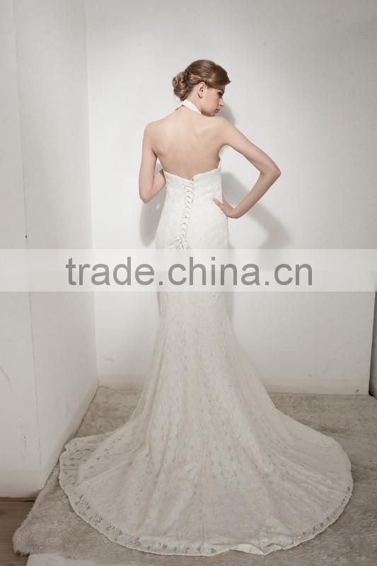 Mermaid Halter Neck Court Train With Elegant Lace Wedding Dress AS30602