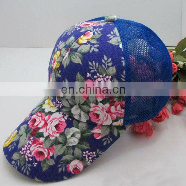 Curve Brim Flower Cotton Mesh Trucker Cap