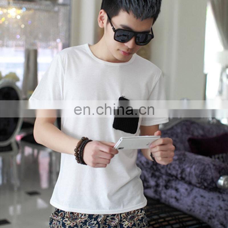 2017Peijiaxin Fashion Design Casual Style Plain Woolen Custom Collar Pocket Men Tshirt Pattern