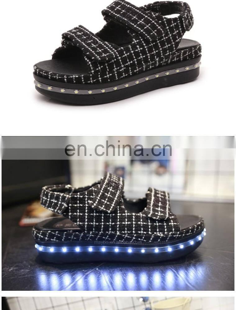 New design 7colors light shoes Comfort Low Platform Womens Summer Plaid USB Charge Led Luminous sandals Ladies LED shoes